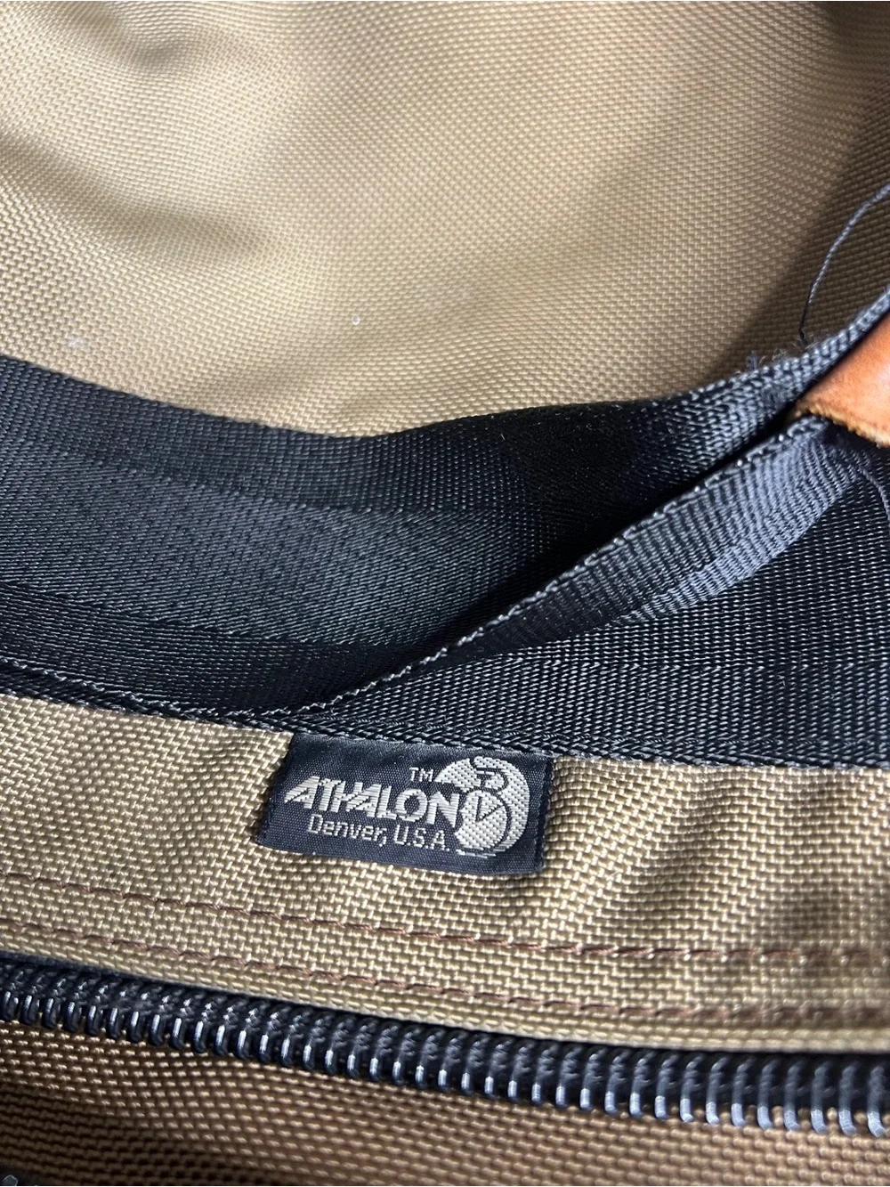Vintage Athalon Khaki Canvas & Leather Trim Duffel Bag with Black Strap